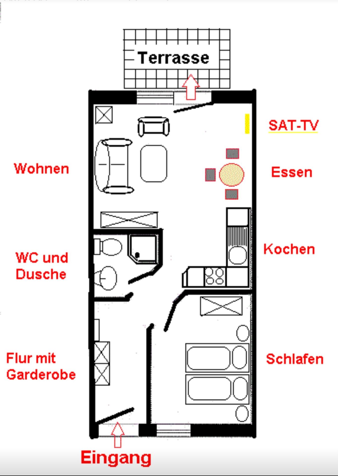 Grundriss der Ferienwohnung in der Ferienanlage Dorum-Neufeld